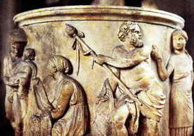 Dionysus, the Greek god with pine cone staff