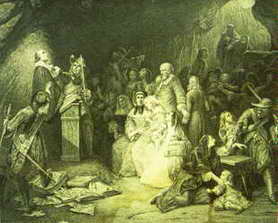 Waldensian Christians worshiping in a cave