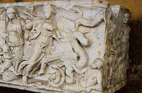 Winged serpent on chariot
